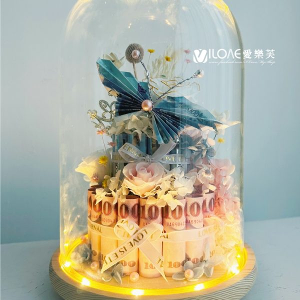 永生花/乾燥花 花盅鈔票蛋糕雙層